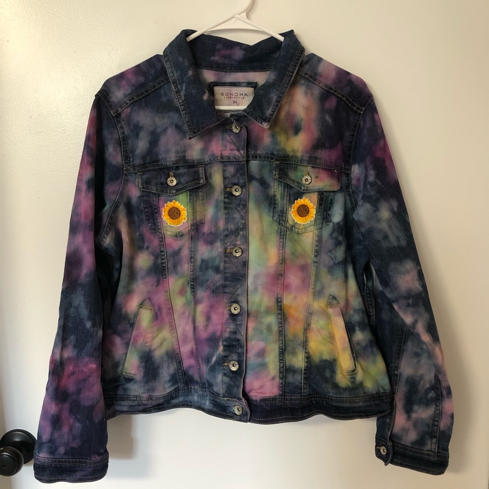 Tie dyed denim sunflower jacket